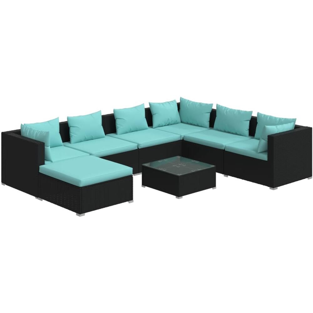 Set Divani Da Giardino 8 Pz Con Cuscini In Polyrattan Nero - Foto 1