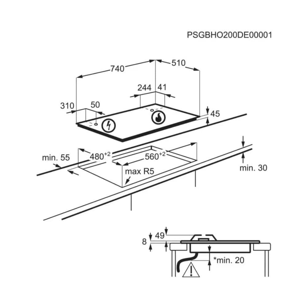 Piano Cottura Serie 600 EGG75372M a Gas 5 Fuochi Gas Colore Inox - Foto 7