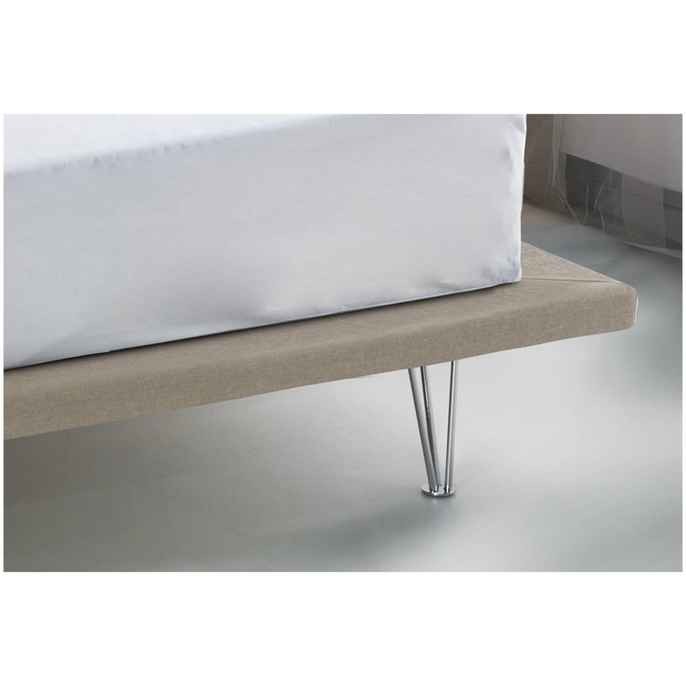 Letto Matrimoniale Linda, Letto Fisso In Tessuto Con Piedini, 100% Made In Italy, Adatto Per Materasso Cm 160x200, Beige - Foto 2