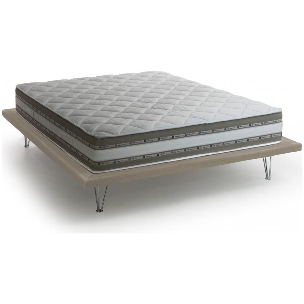 Letto Matrimoniale Linda, Letto Fisso In Tessuto Con Piedini, 100% Made In Italy, Adatto Per Materasso Cm 160x200, Beige - Foto 3