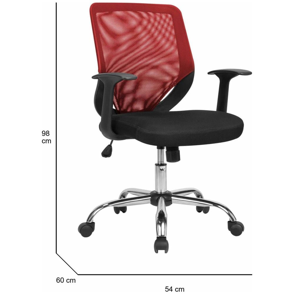 Sedia Da Ufficio Albany, Poltrona Direzionale A Rete Con Braccioli, Seduta Ergonomica Da Ufficio, 60x54h90/98 Cm, Nero E Rosso - Foto 2