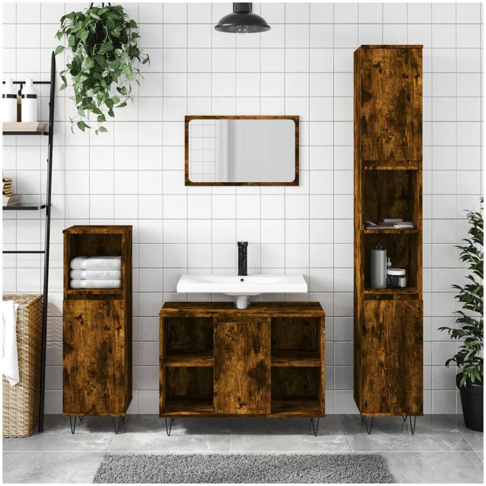 Armadietto Bagno Rovere Fumo 30x30x100 Cm In Legno Multistrato - Foto 1