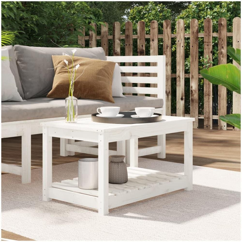 Tavolo Da Giardino Bianco 82,5x50,5x45 Cm Legno Massello Pino - Foto 1