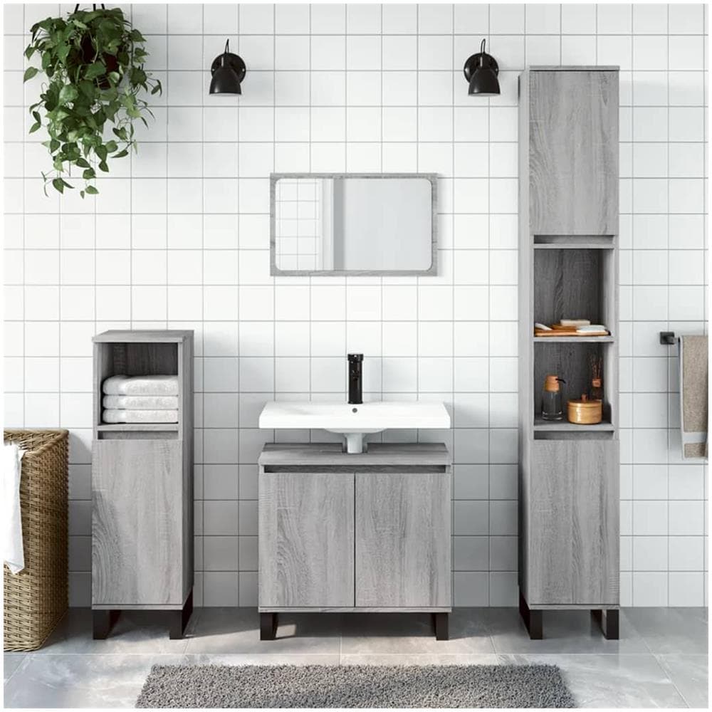 Armadietto Bagno Grigio Sonoma 30x30x190cm In Legno Multistrato - Foto 1