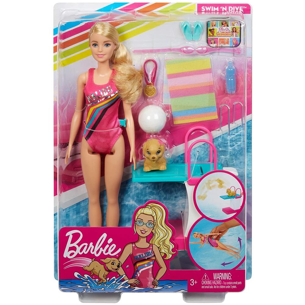 Barbie Nuotatrice Dramhouse Adventures con Tarmpolino, Cucciolo e Accessori GHK23 - Foto 6