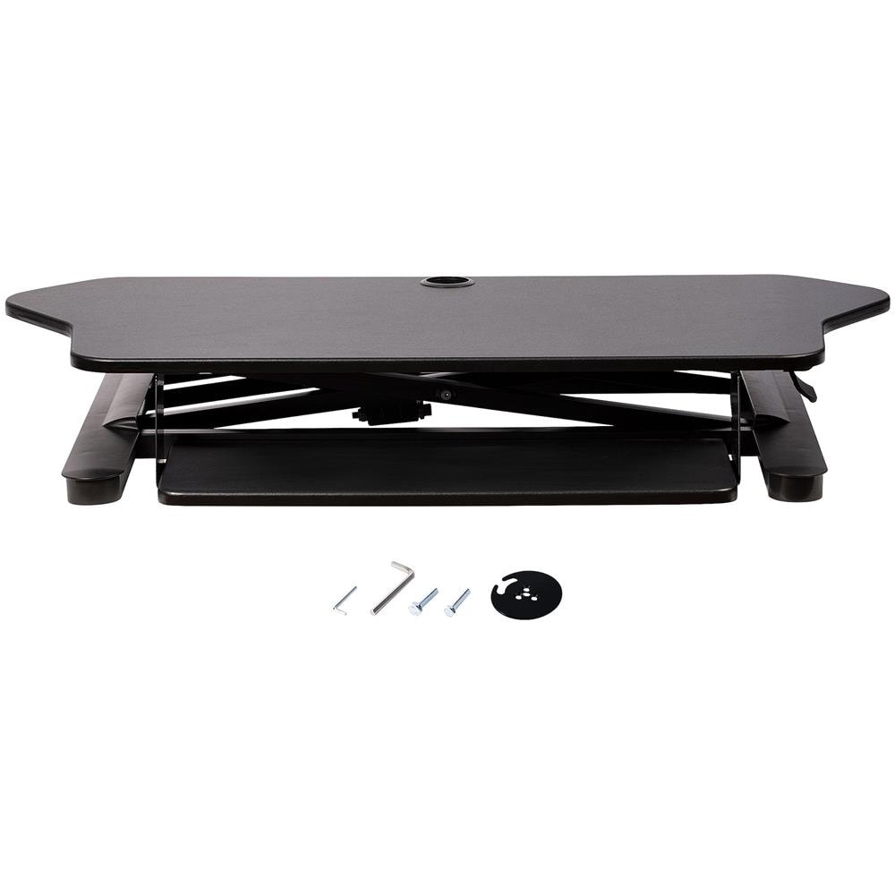 Scrivania ad angolo Sit Stand con Vassoio per Tastiera - Ampia Superficie (908x530mm) - Postazione di lavoro ergonomica per stare in piedi /seduto ad altezza regolabile - Supporta due monitor - Foto 10