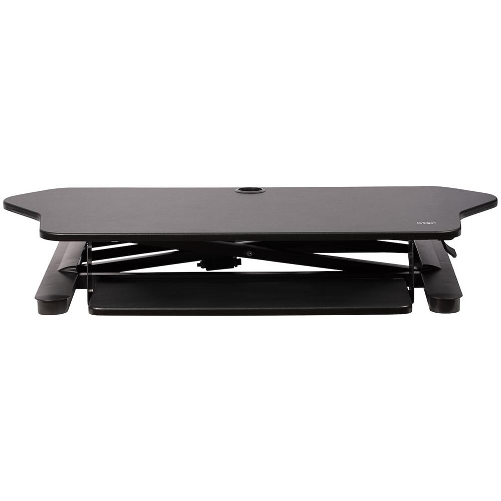 Scrivania ad angolo Sit Stand con Vassoio per Tastiera - Ampia Superficie (908x530mm) - Postazione di lavoro ergonomica per stare in piedi /seduto ad altezza regolabile - Supporta due monitor - Foto 2