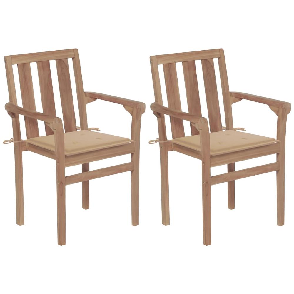 Sedie da Giardino 2 pz con Cuscini Beige Massello di Teak - Foto 1