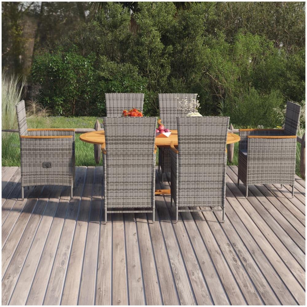 Set Mobili da Pranzo per Giardino 7 pz in Polyrattan Grigio - Foto 11