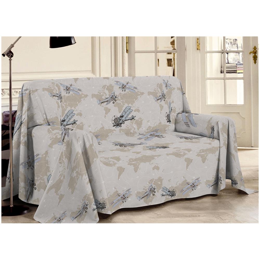 Telo Arredo Multiuso Linea Pensieri Delicati In Cotone Disegno Aerei Beige Singolo Beige - Foto 1