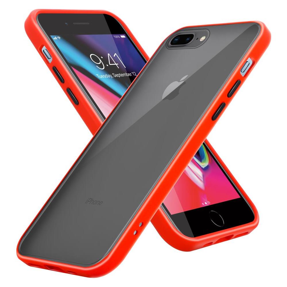 Custodia Compatibile Con Apple Iphone 6 Plus / 7 Plus / 8 Plus In Rosso Opaco - Bottoni Neri - Coperchio Protettivo Ibrido Con Interno In Silicone Tpu E Retro In Plastica Opaca - Foto 1