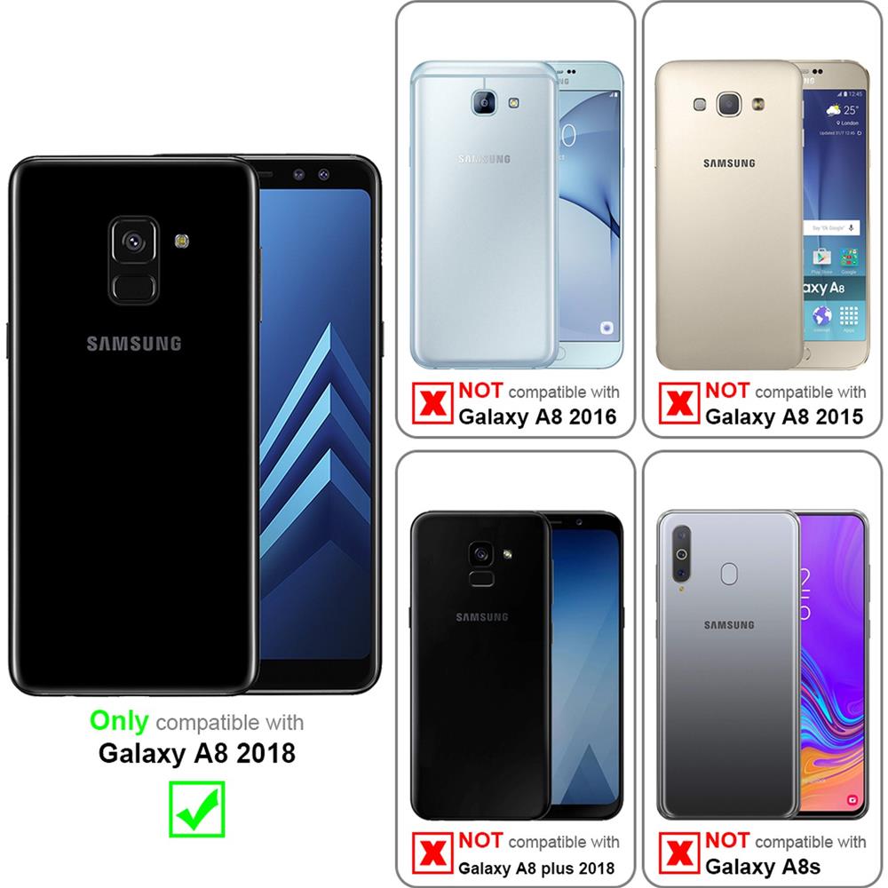 Custodia Compatibile Con Samsung Galaxy A8 2018 In Blu Scuro Marrone - Coperchio Protettiva Con Chiusura Magnetica, Funzione Stand E Tasca Per Le Carte - Foto 2