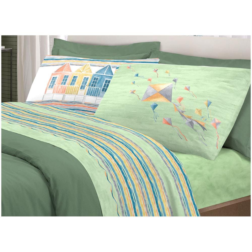 Completo Lenzuola Letto Pensieri Delicati 100% Cotone Dis. Aquiloni Matrimoniale Verde - Foto 1