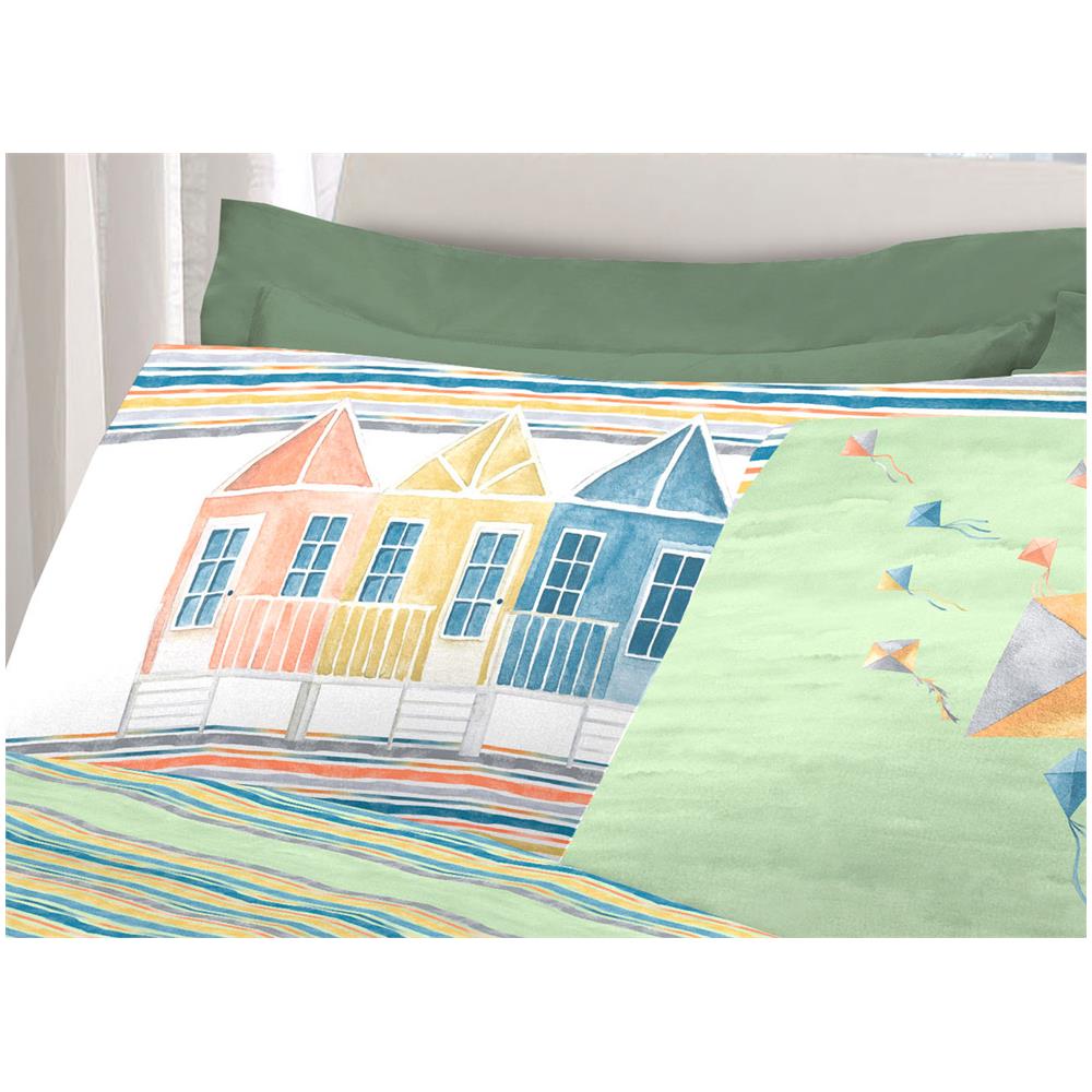 Completo Lenzuola Letto Pensieri Delicati 100% Cotone Dis. Aquiloni Matrimoniale Verde - Foto 2