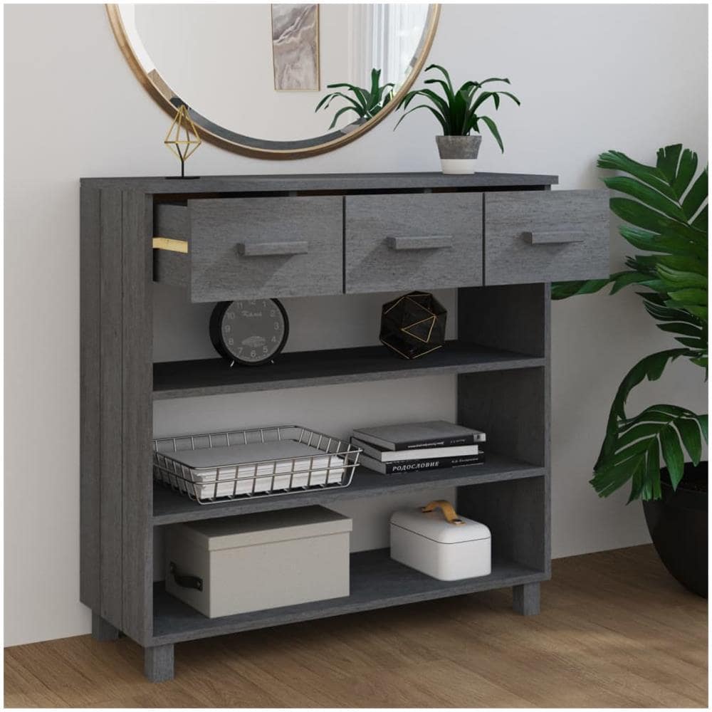 Tavolo Consolle Grigio Scuro 90x35x90 Cm In Massello Di Pino - Foto 3