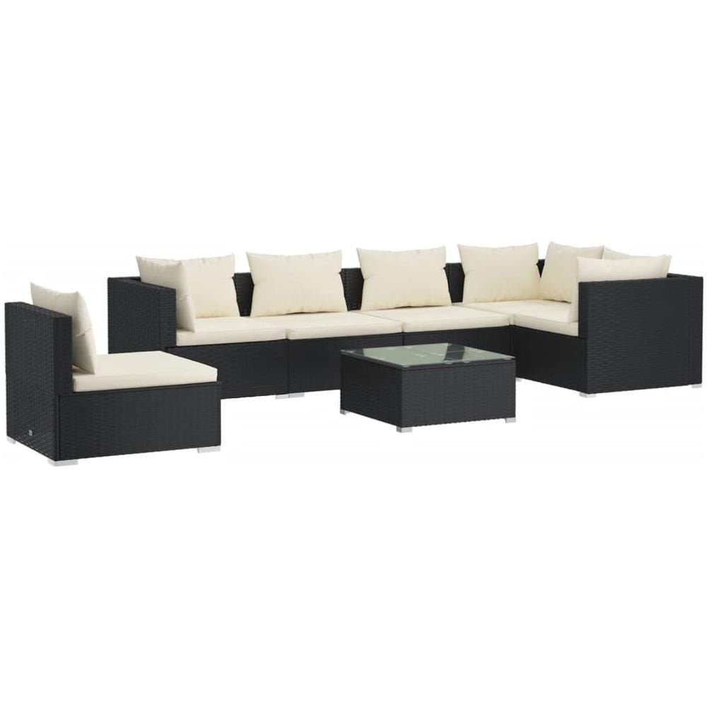 Set Salotto Da Giardino 7 Pz Con Cuscini In Polyrattan Nero - Foto 1