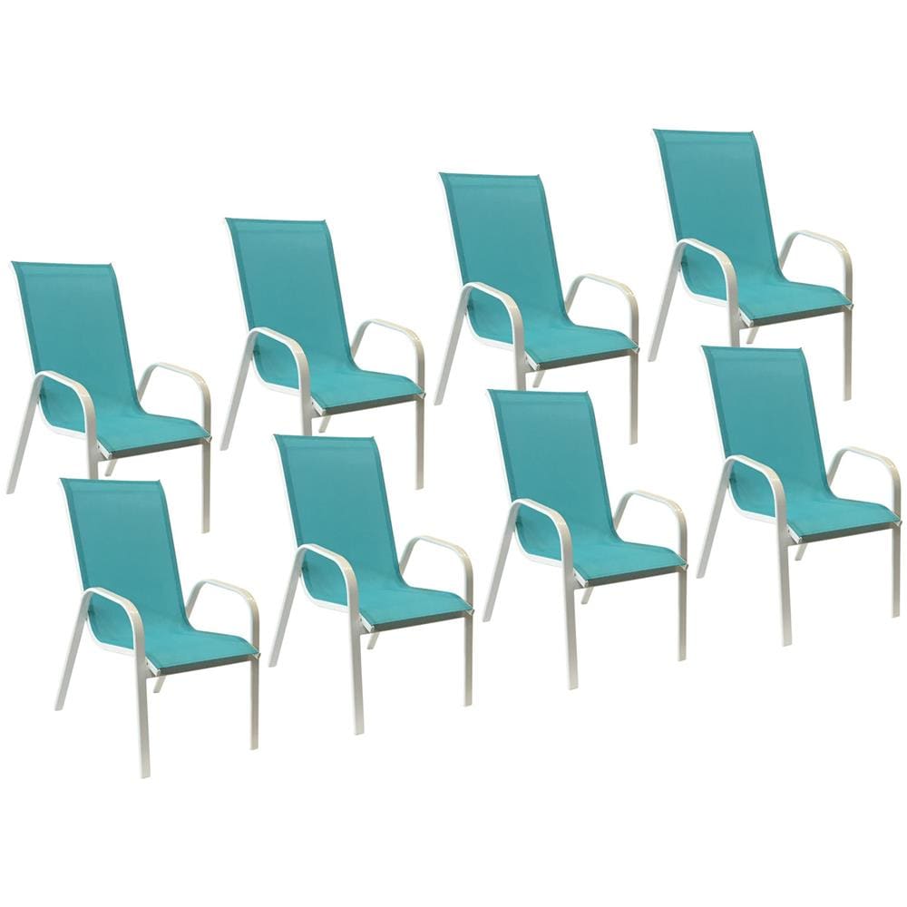 Set Di 8 Sedie Marbella In Textilene Blu - Alluminio Bianco - Foto 1