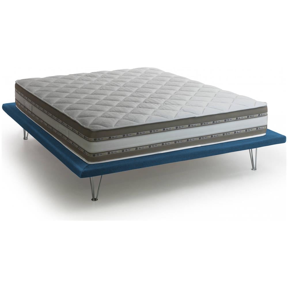 Letto Matrimoniale Linda, Letto Fisso In Tessuto Con Piedini, 100% Made In Italy, Adatto Per Materasso Cm 160x200, Blu - Foto 2