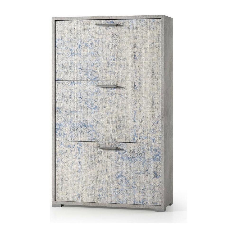Scarpiera Peonia, Mobile Multiuso Da Ingresso Con 3 Ante A Ribalta, Armadietto Portascarpe A Doppia Profondità, 100% Made In Italy, 67x28h112 Cm, Cemento E Azzurro - Foto 2