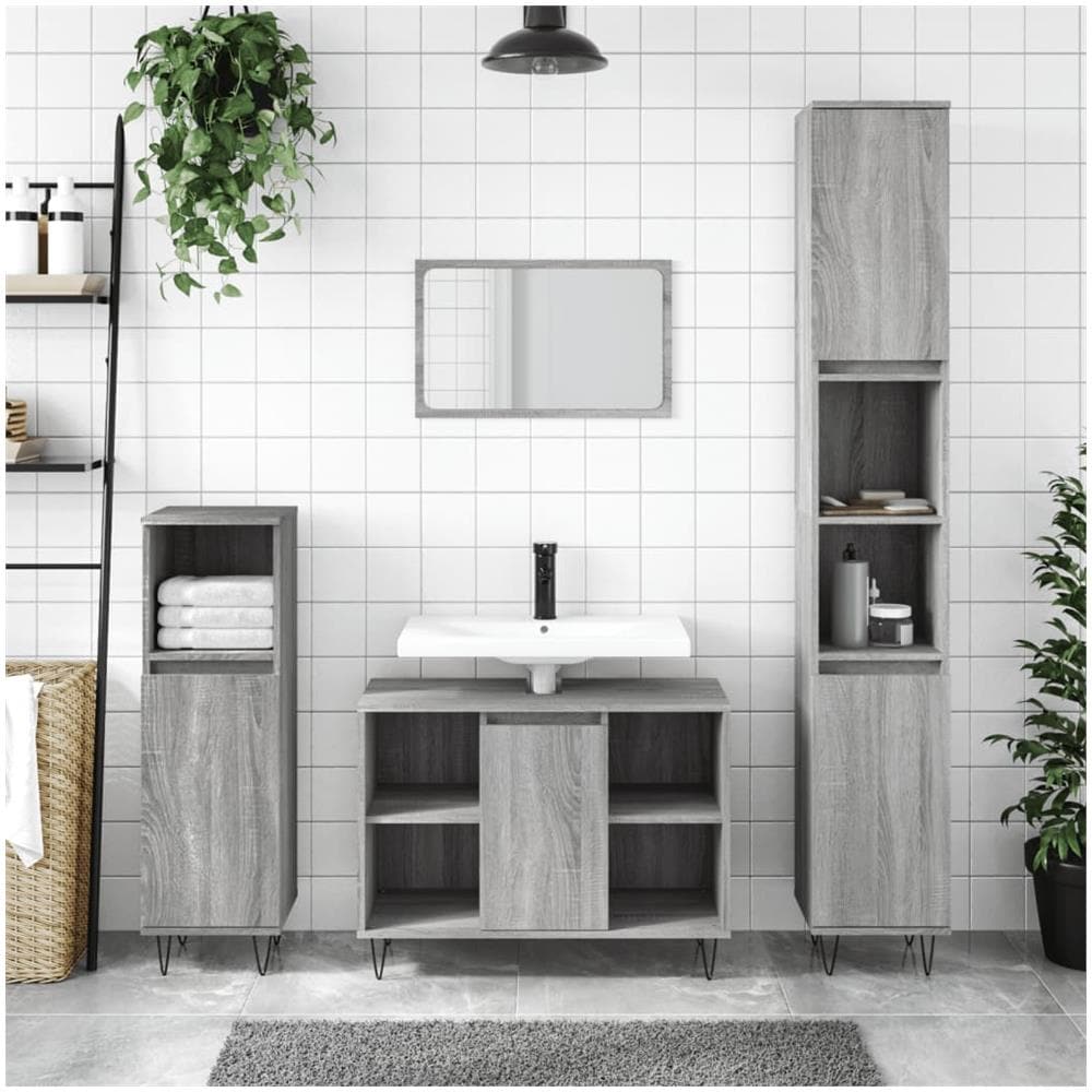 Armadietto Bagno Grigio Sonoma 30x30x100cm In Legno Multistrato - Foto 1