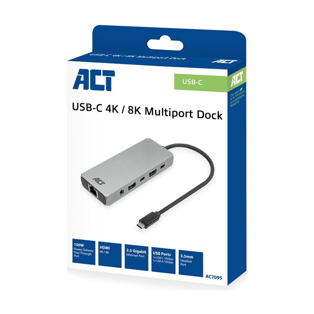 AC7095 replicatore di porte e docking station per laptop Cablato USB 3.2 Gen 1 (3.1 Gen 1) Type-C Grigio - Foto 2