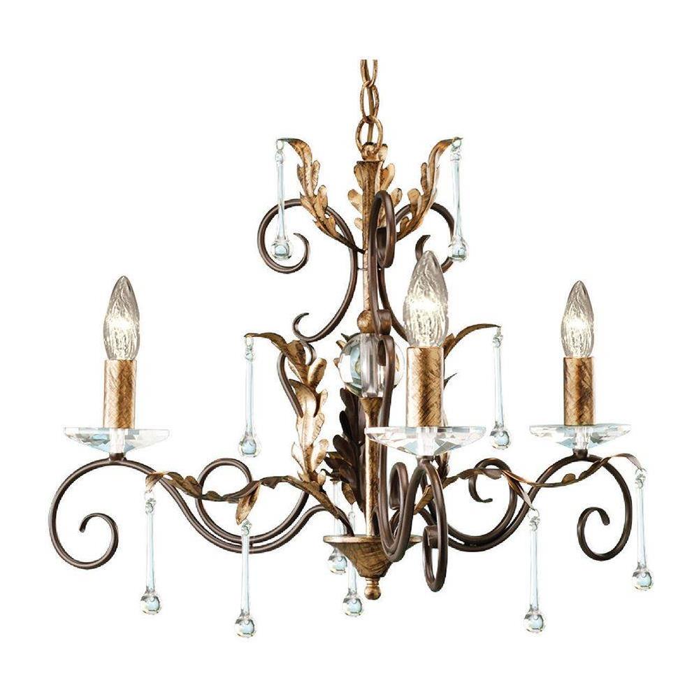 Lampadario 3 Luci Bronzo, Design Foglie Floreali Oro, E14 - Foto 1