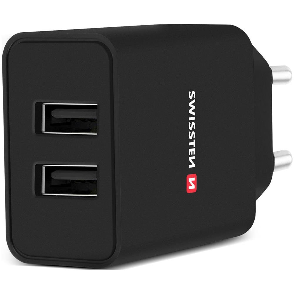 Caricatore Da Muro Doppio Usb 2.1a Smart Ic + Cavo Iphone / Ipad Swissten Nero - Foto 5