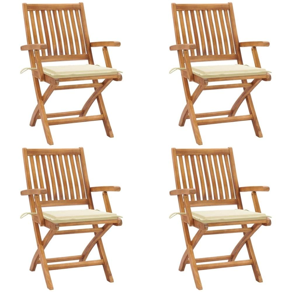 Sedie da Giardino Pieghevoli con Cuscini 4 pz Massello di Teak - Foto 1