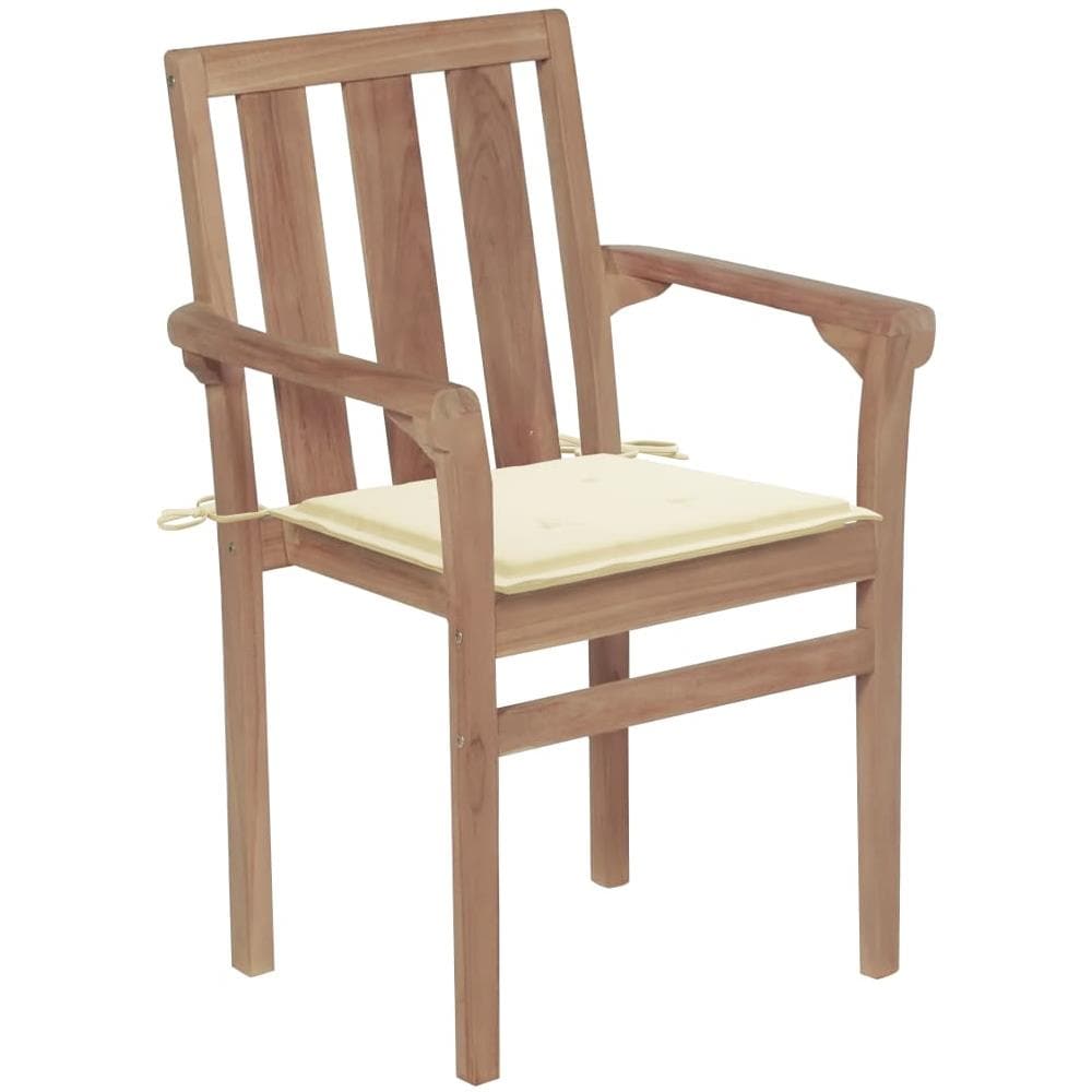 Sedie da Giardino 2 pz con Cuscini Crema Massello di Teak - Foto 3