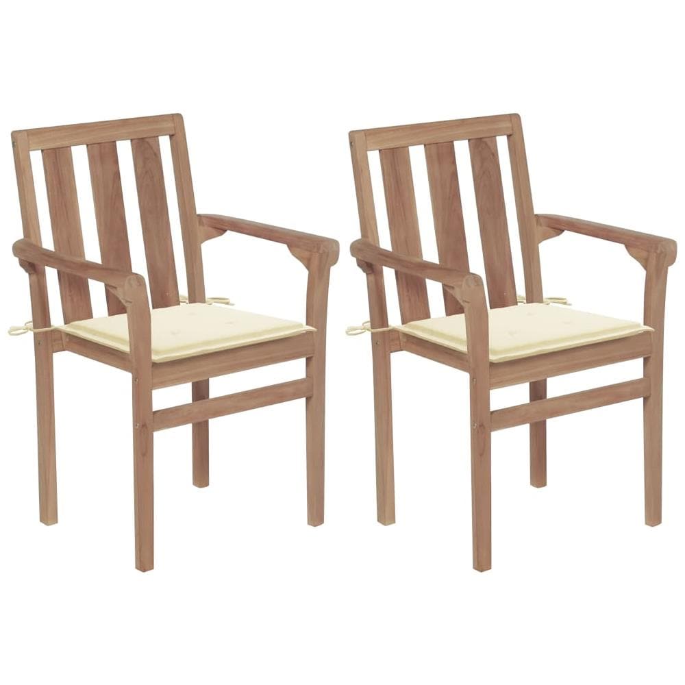 Sedie da Giardino 2 pz con Cuscini Crema Massello di Teak - Foto 1