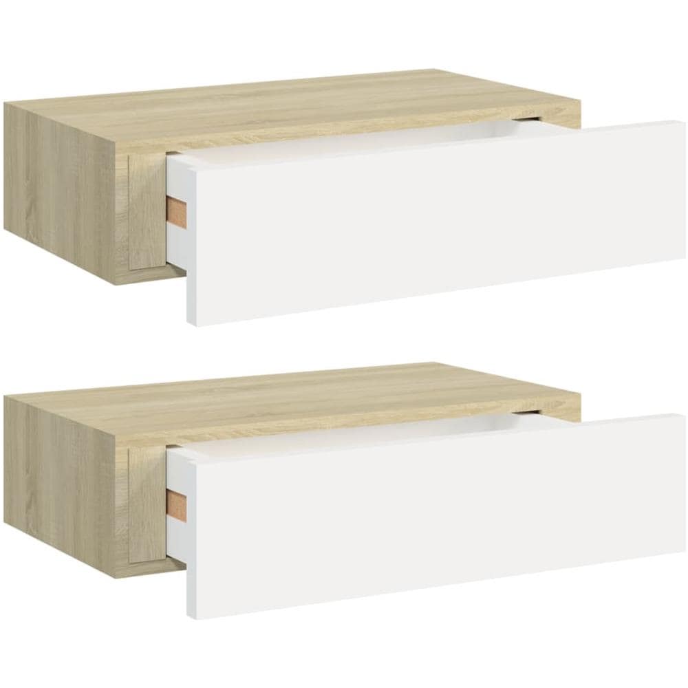 Scaffali Cassetti A Muro 2pz Rovere E Bianco 40x23,5x10cm Mdf - Foto 2