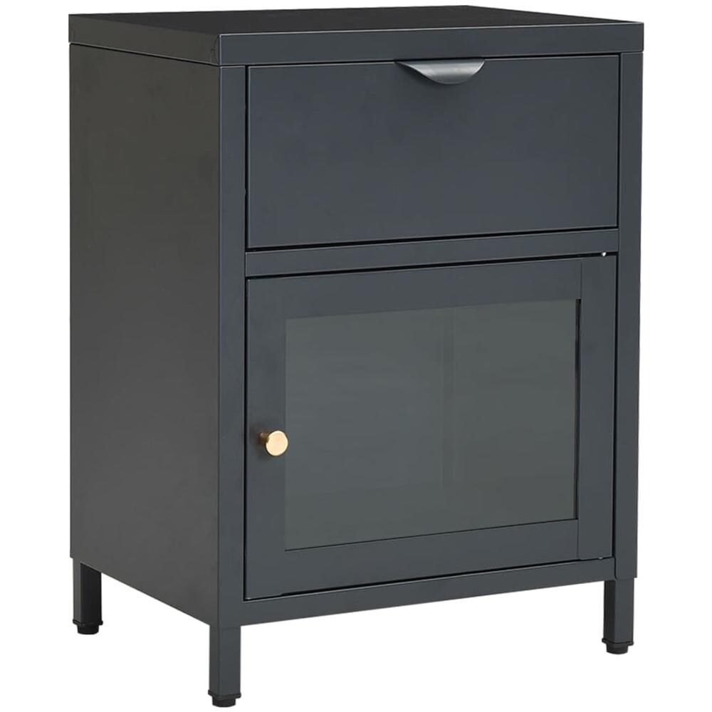 Comodino Antracite 40x30x54,5 Cm In Acciaio E Vetro - Foto 2