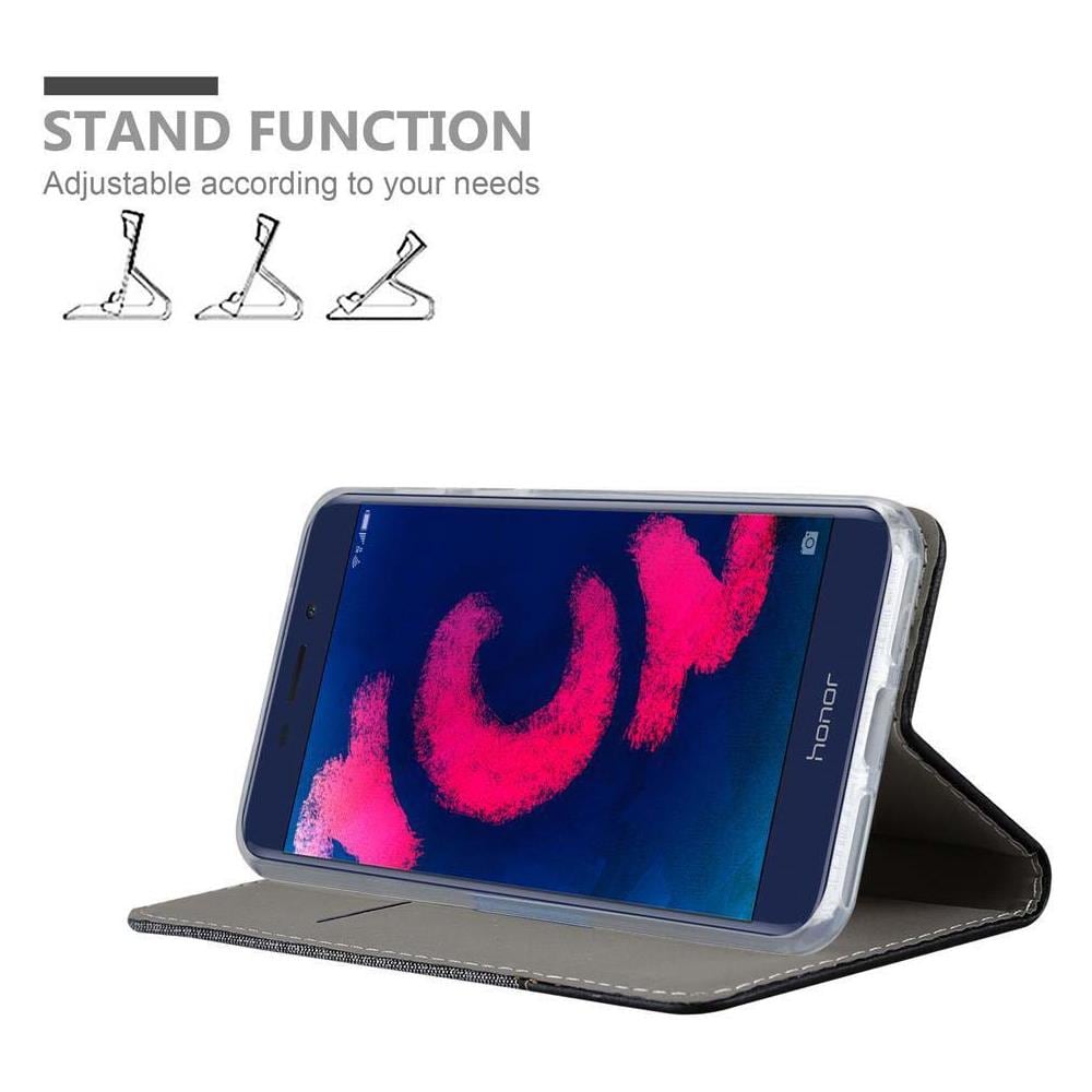 Custodia Compatibile Con Honor V9 Play In Grigio Nero - Coperchio Protettiva Con Chiusura Magnetica, Funzione Stand E Tasca Per Le Carte - Foto 2