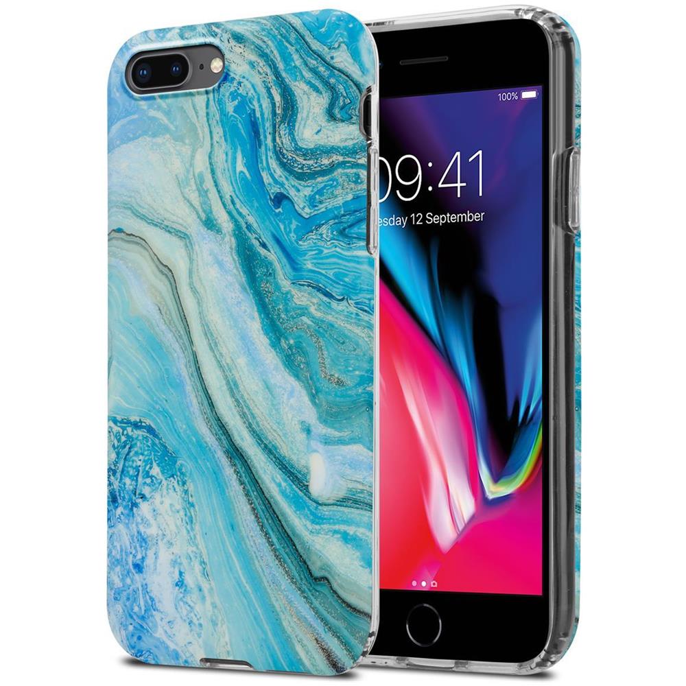 Custodia Compatibile Con Apple Iphone 8 Plus / 7 Plus / 7s Plus In Marmo Blu Verde No. 25 - Coperchio Protettivo In Silicone Tpu Con Motivo A Mosaico - Foto 1