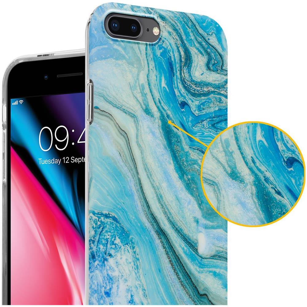 Custodia Compatibile Con Apple Iphone 8 Plus / 7 Plus / 7s Plus In Marmo Blu Verde No. 25 - Coperchio Protettivo In Silicone Tpu Con Motivo A Mosaico - Foto 2