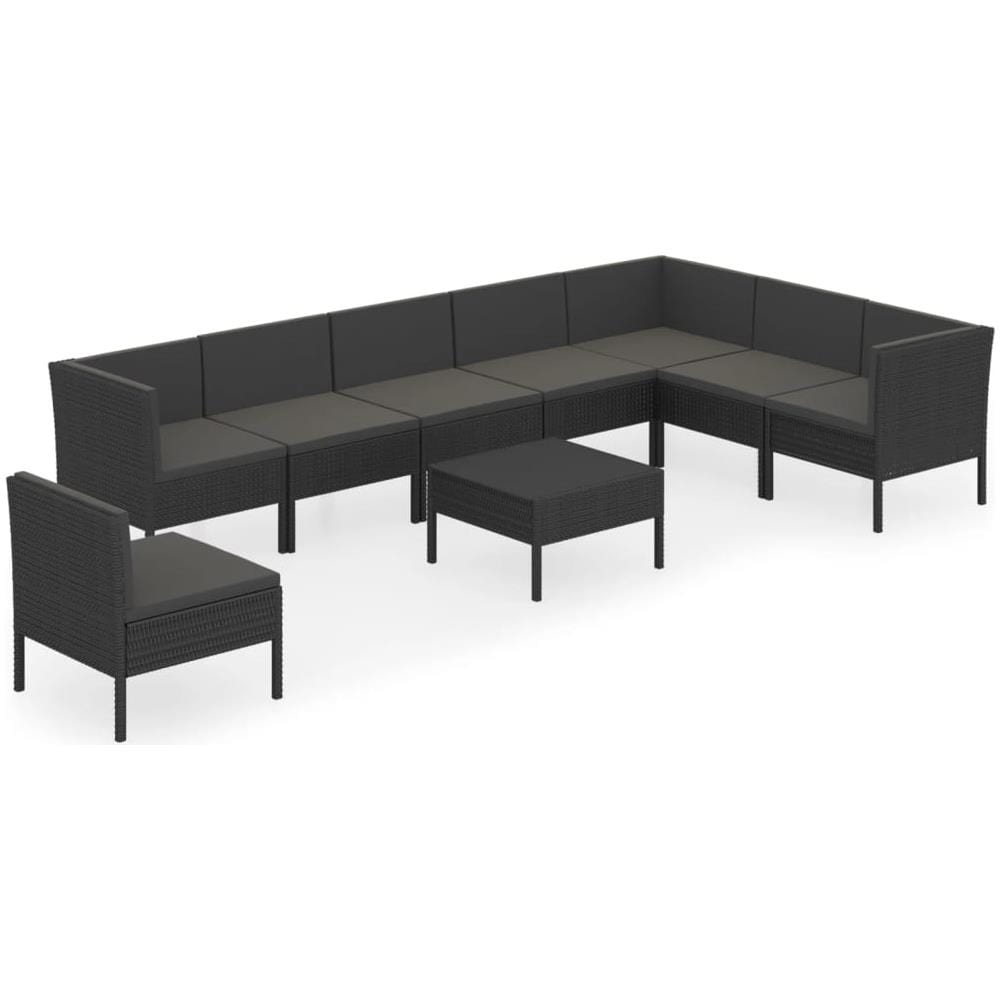 Set Divani Da Giardino 9 Pz Con Cuscini In Polyrattan Nero - Foto 2
