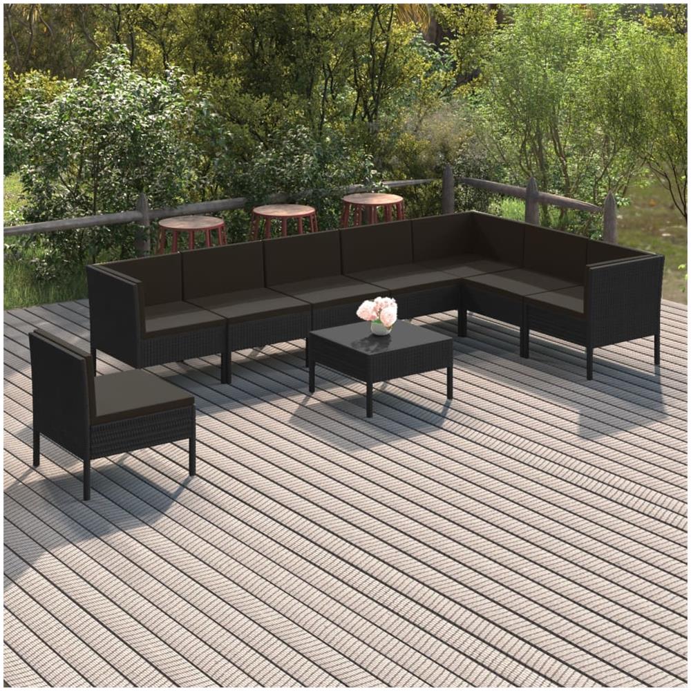 Set Divani Da Giardino 9 Pz Con Cuscini In Polyrattan Nero - Foto 1