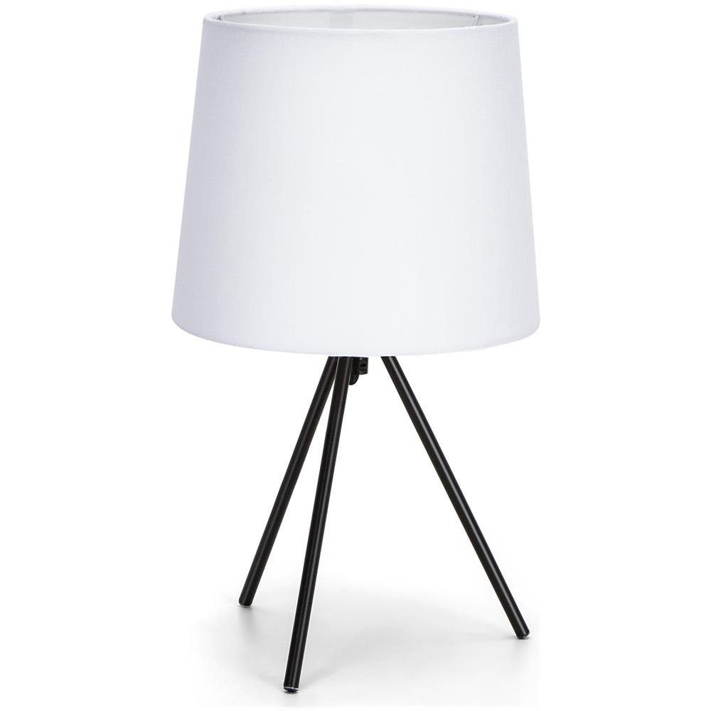 Aigostar Lampada Da Tavolo Comodino Moderna Trepiede In Metallo Nero Paralume Tessuto Bianco - Foto 1