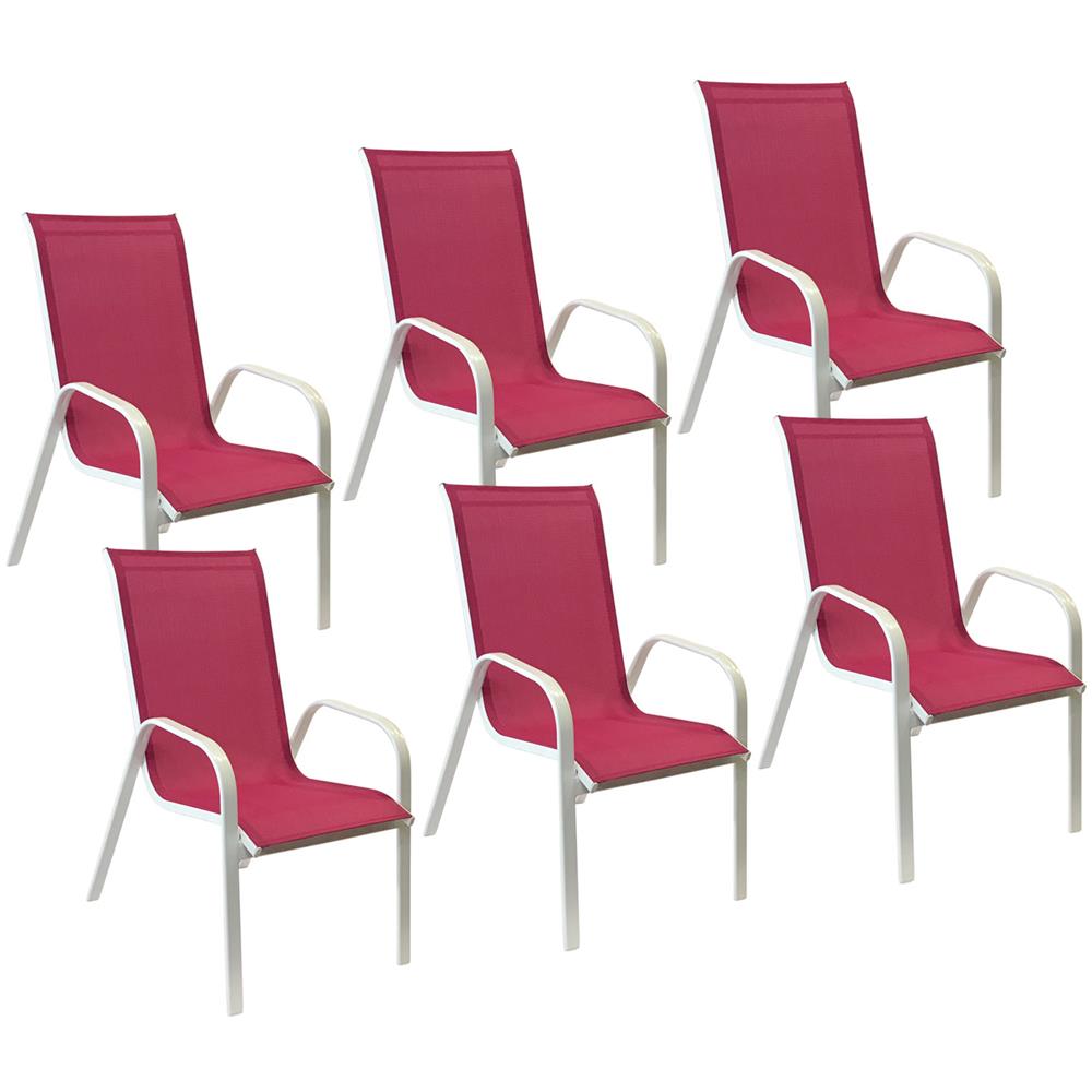 Set Di 6 Sedie Marbella In Textilene Rosa - Alluminio Bianco - Foto 1