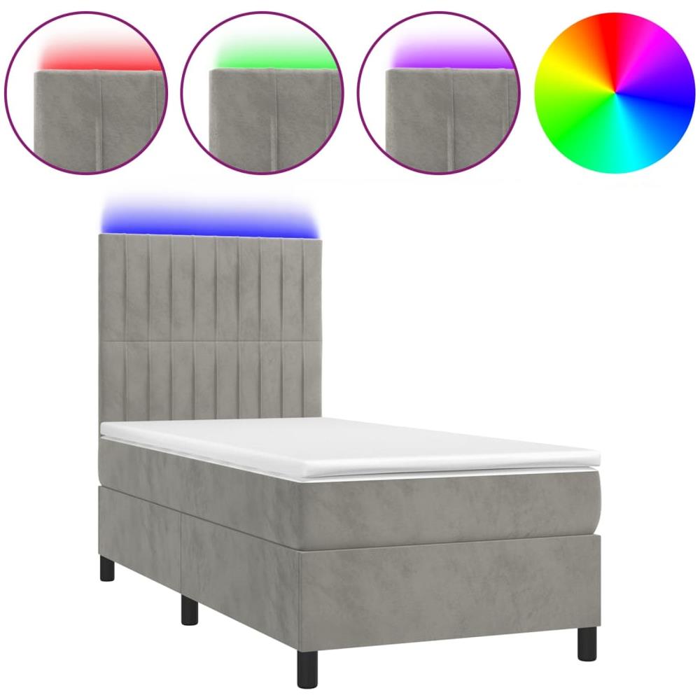 Letto A Molle Materasso E Led Grigio Chiaro 90x200 Cm Velluto - Foto 2