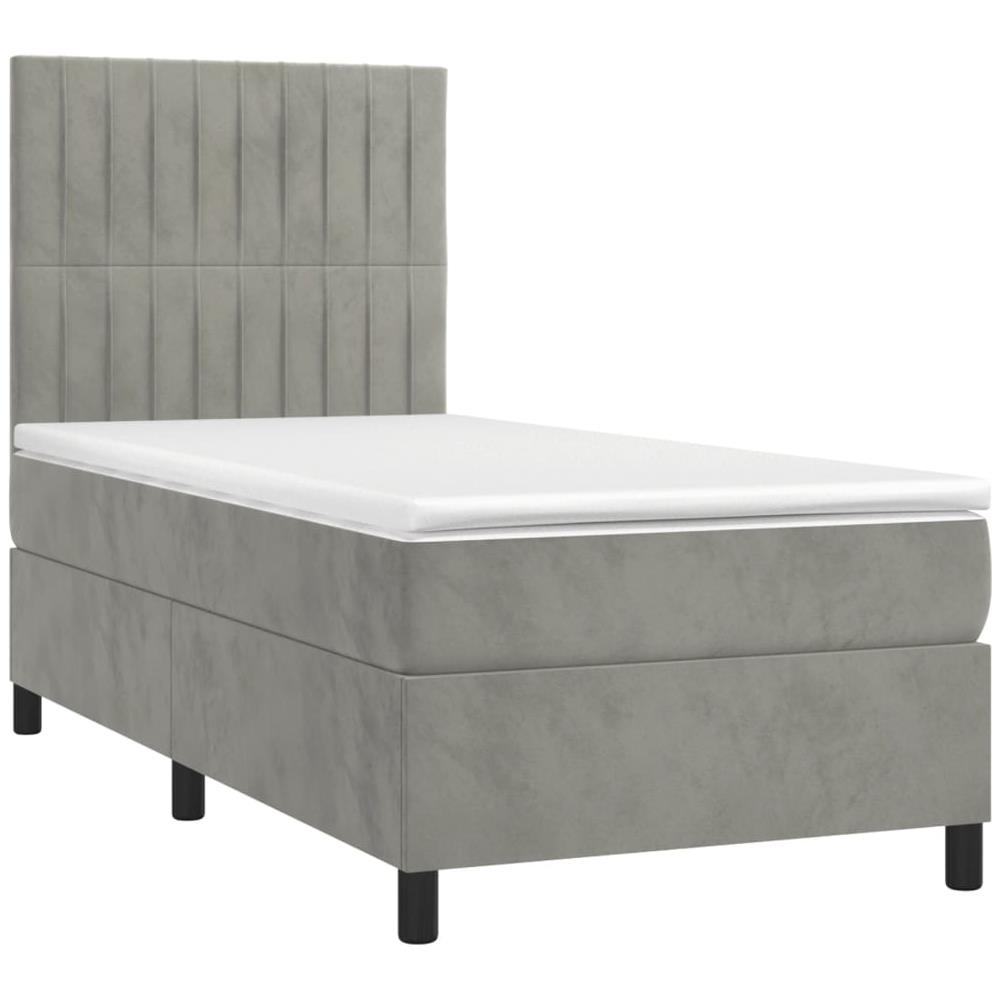 Letto A Molle Materasso E Led Grigio Chiaro 90x200 Cm Velluto - Foto 3