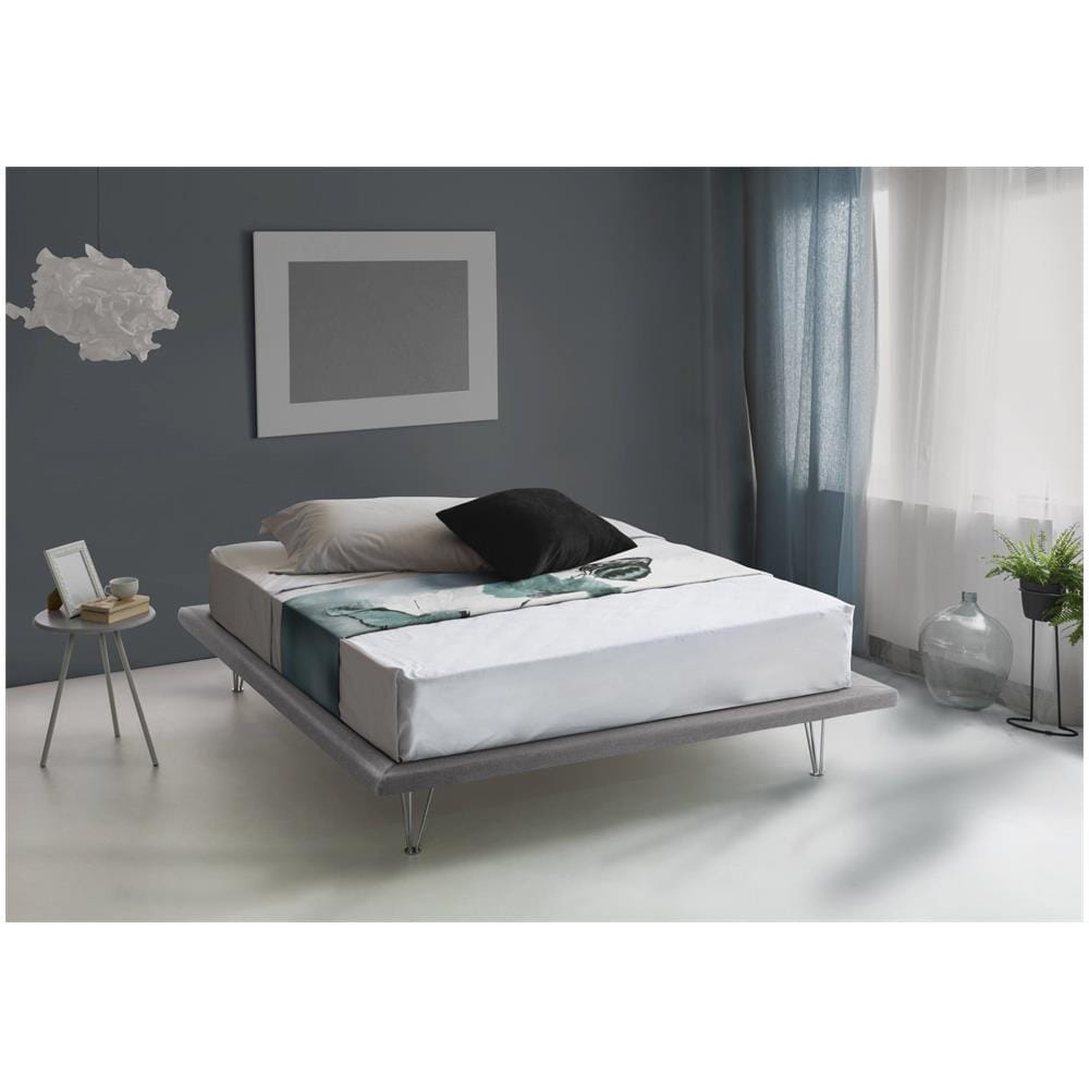 Letto Matrimoniale Linda, Letto Fisso In Tessuto Con Piedini, 100% Made In Italy, Adatto Per Materasso Cm 160x200, Grigio - Foto 1