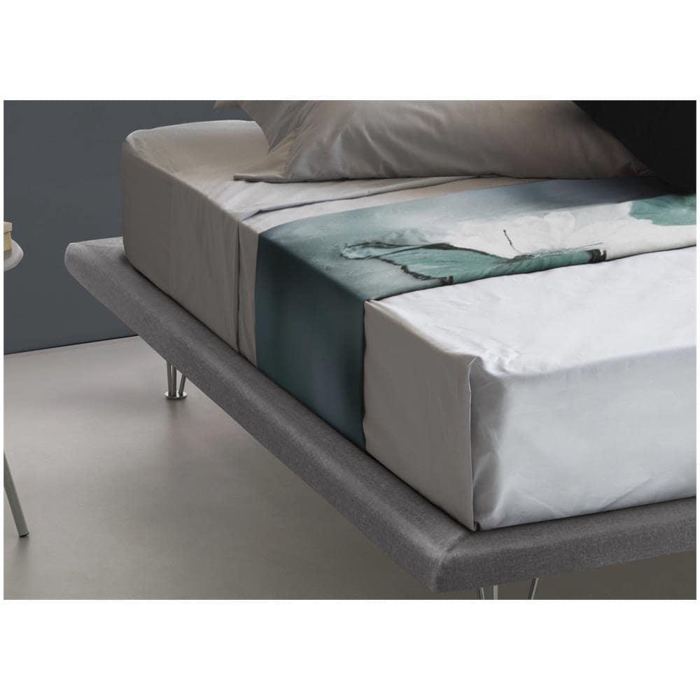 Letto Matrimoniale Linda, Letto Fisso In Tessuto Con Piedini, 100% Made In Italy, Adatto Per Materasso Cm 160x200, Grigio - Foto 2