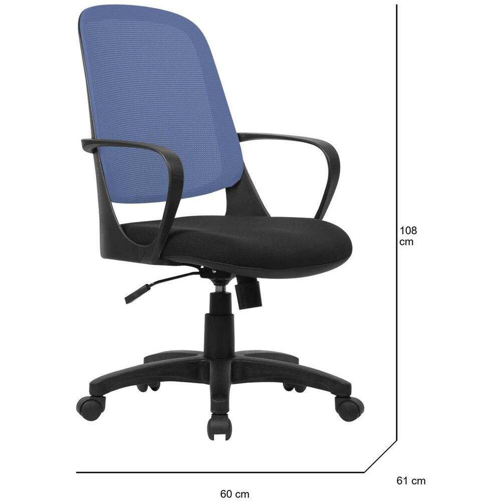 Sedia Da Ufficio Coffs, Poltrona Operativa A Rete Con Braccioli, Seduta Ergonomica Da Ufficio, 61x60h99/108 Cm, Nero E Blu - Foto 2
