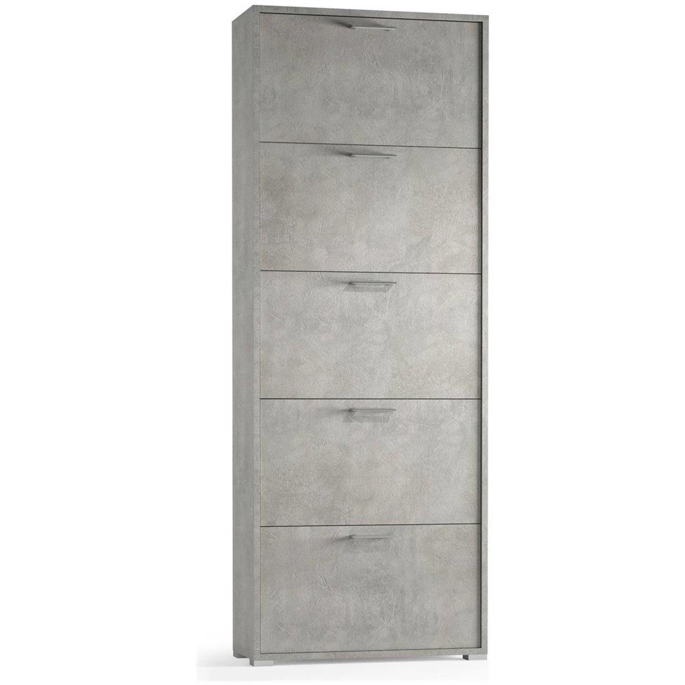 Scarpiera Surfinia, Mobile Multiuso Da Ingresso Con 5 Ante A Ribalta, Armadietto Portascarpe A Doppia Profondità, 100% Made In Italy, 67x28h183 Cm, Cemento - Foto 2