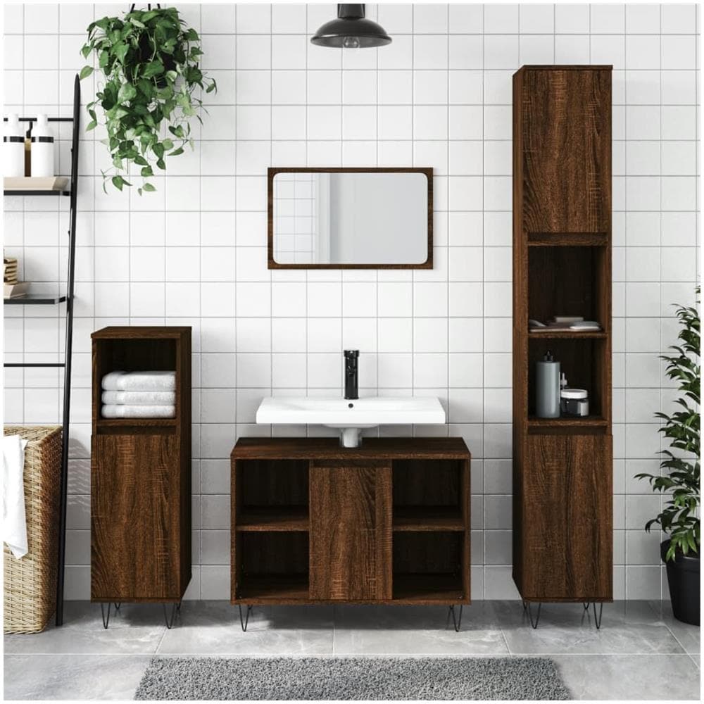 Armadietto Bagno Rovere Marrone 30x30x100 Cm Legno Multistrato - Foto 1
