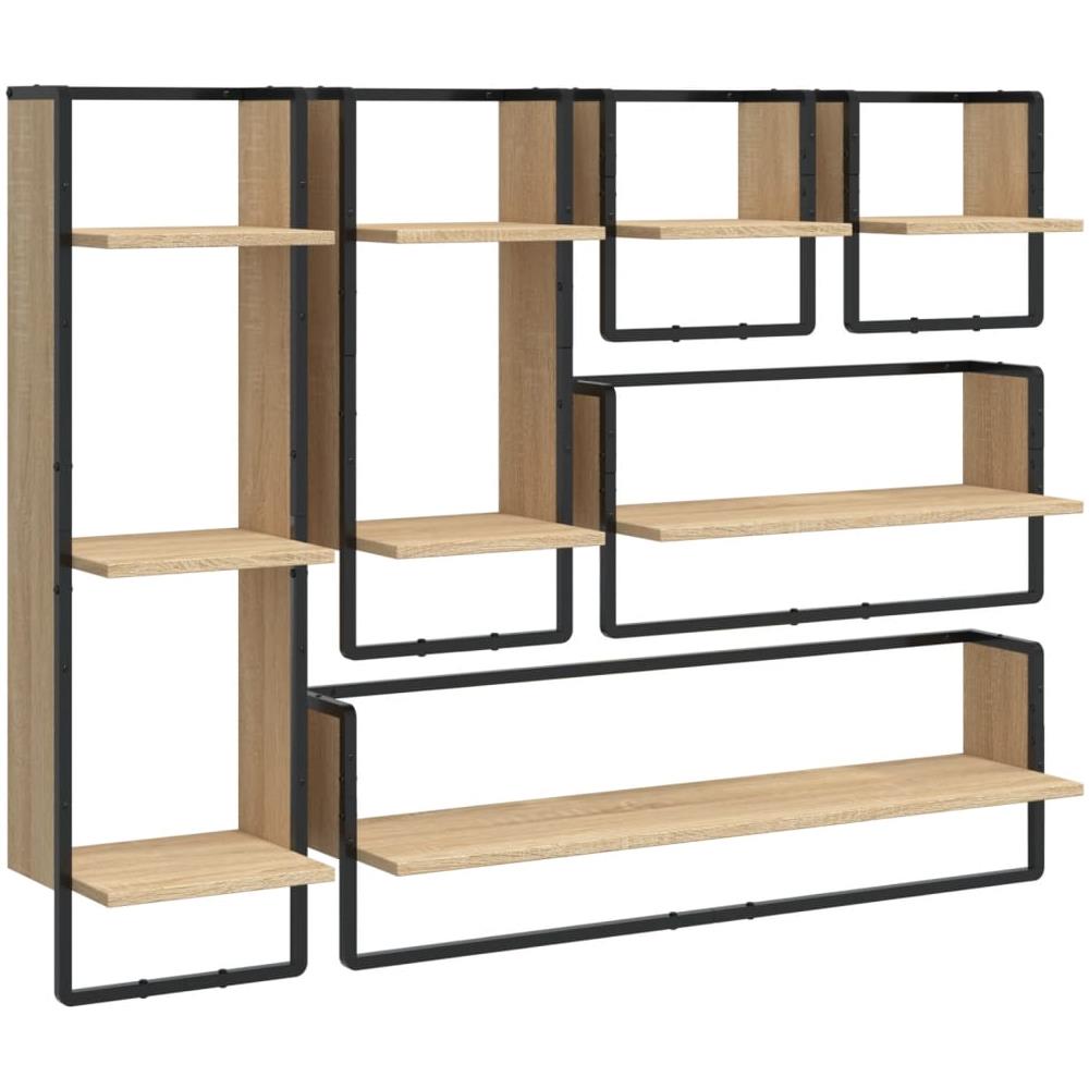 Set Mensole Parete Con Aste 6pz Rovere Sonoma Legno Multistrato - Foto 2