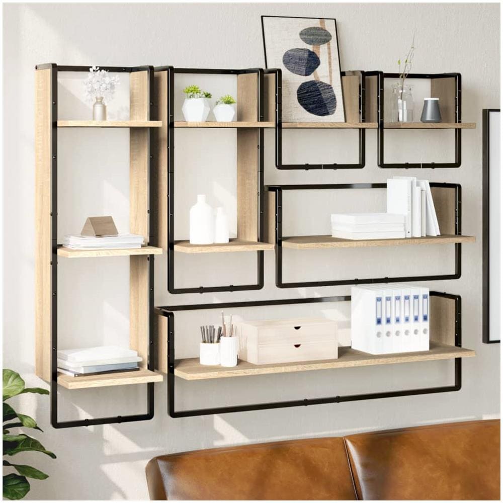 Set Mensole Parete Con Aste 6pz Rovere Sonoma Legno Multistrato - Foto 1