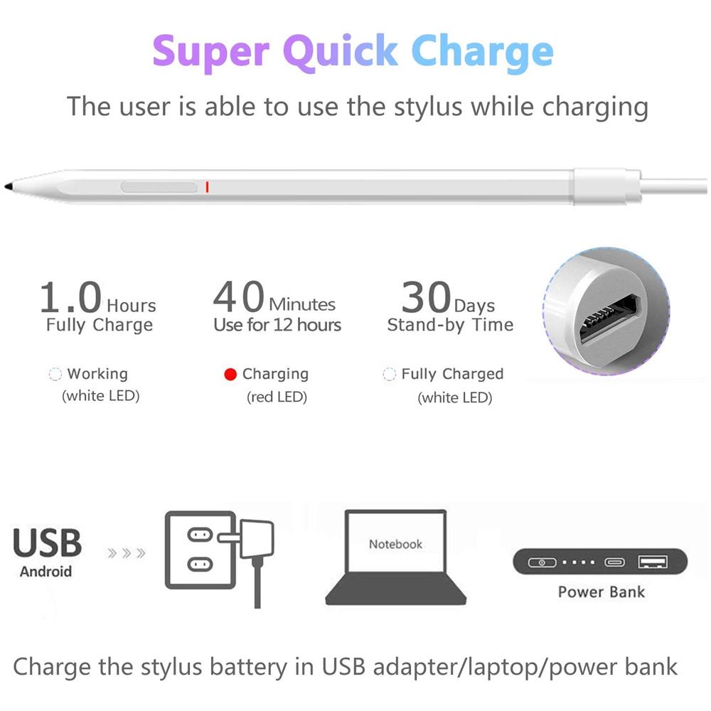 Penna Capacitivo Per Ipad, Penna Stilo Ricaricabile & Punta Ultra Fine Da 1.0 Mm, Active Stylus Per Ipad 6a Gen / 7a Gen, Mini 5a Gen, Air 3a Gen, Pro 11"" (1a / 2a Gen) / 12,9"" (3a / 4a Gen)  - Foto 7