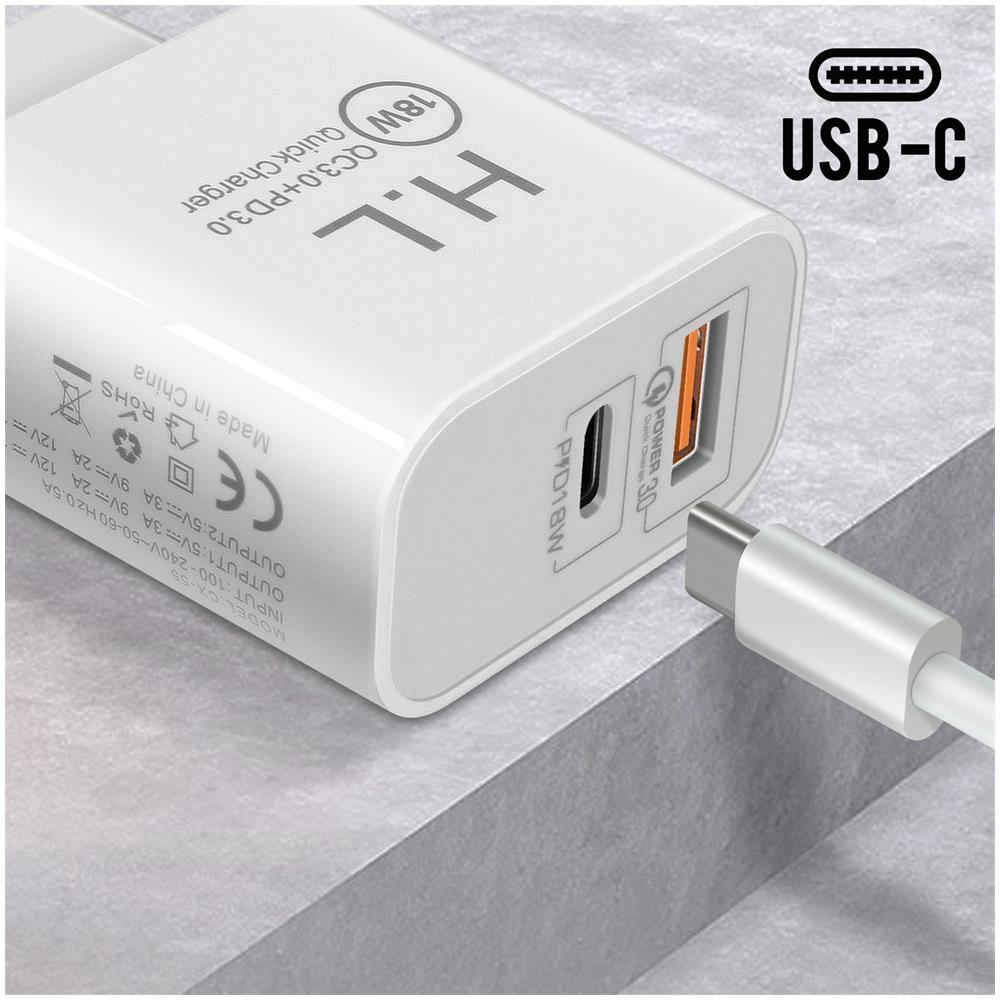 Caricatore Da Muro Usb / Usb-c 18w Power Delivery Q. c 3.0, Bianco - Foto 2